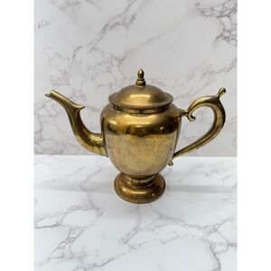 Vintage Solid‎ Brass Teapot Patina Eclectic Heavy Traditional Classic Dirilyte